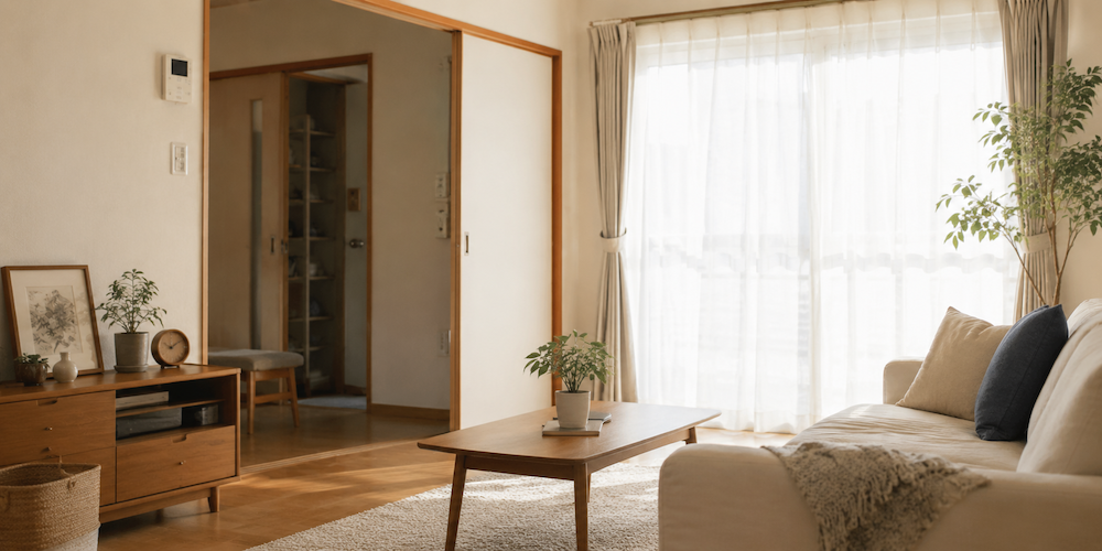 出張整体を落ち着いて受けられる明るい自宅のリビング